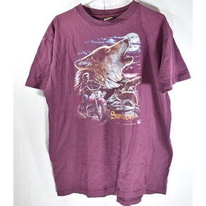 Vintage 1992 Harley 3D Emblem Survivors Purple Wolf Graphic Motorcycle Size XL